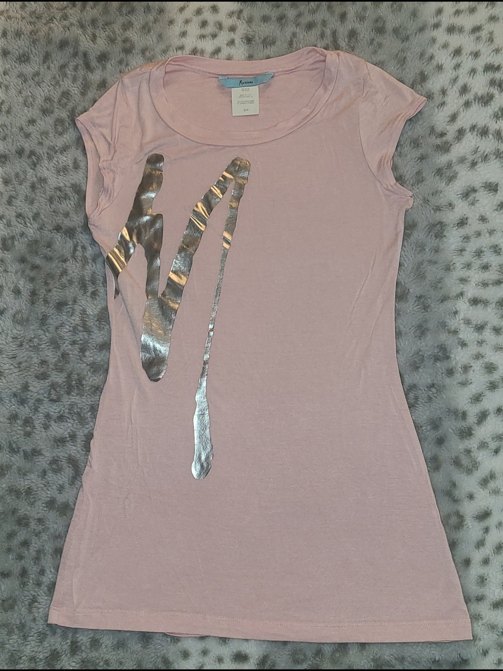 Marciano Light Pink Rayon Scoop Neck Tee Silver Metallic Logo S